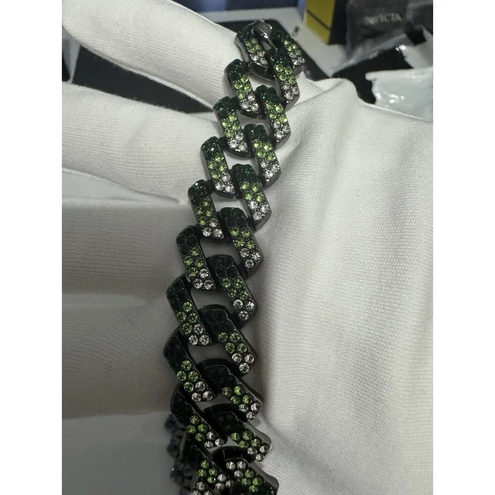 Cuban Link Camo Drip Chain 22” SS Gunmetal/Green/Silver AUS Crystals